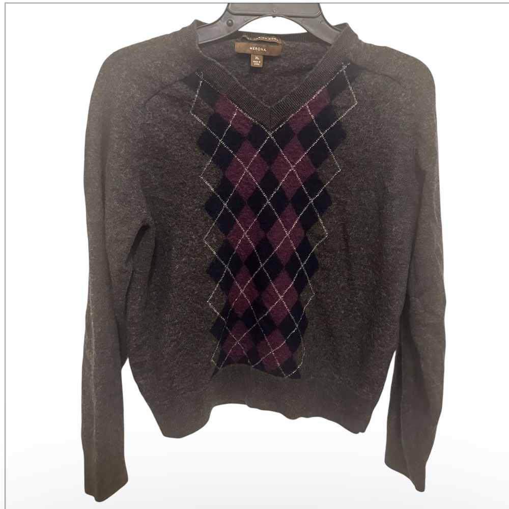 Merona Gray Argyle Sweater preowned size XL